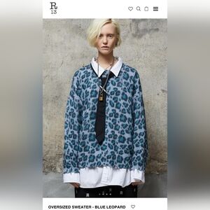 R13 Oversized Sweater - Blue Leopard